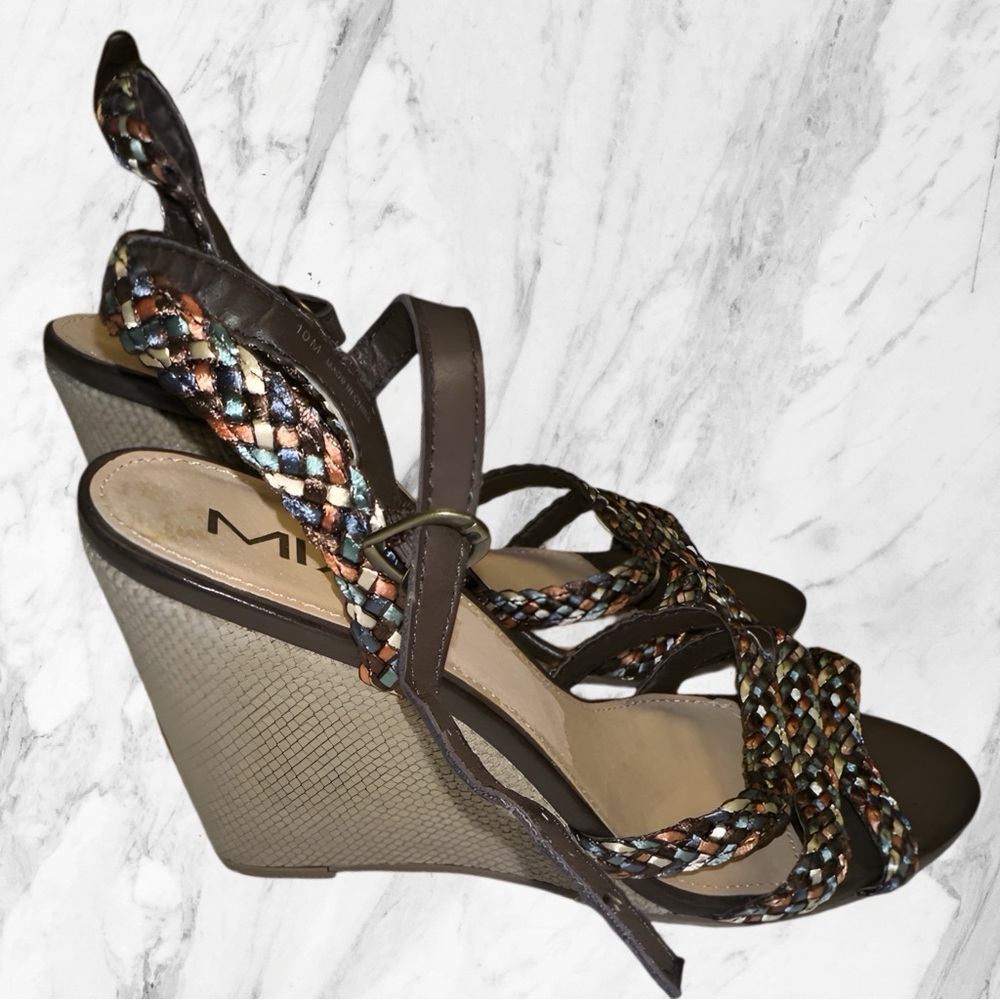 NWOT MIA Braided Strap Wedge Sandals Brown Multi | Size 10M | 4” Heel - Picture 5 of 10